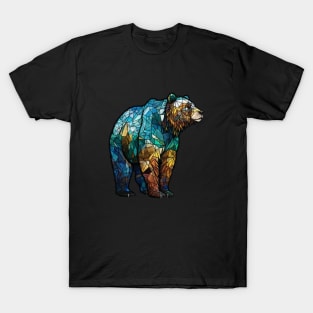 Grizzly Bear Animal Portrait Stained Glass Wildlife Outdoors Adventure T-Shirt